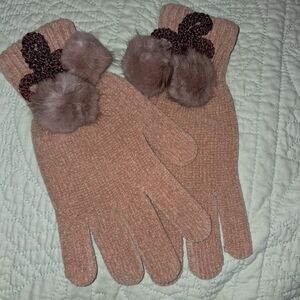 Cozy Tan Knit Gloves with Pom Pom Detail